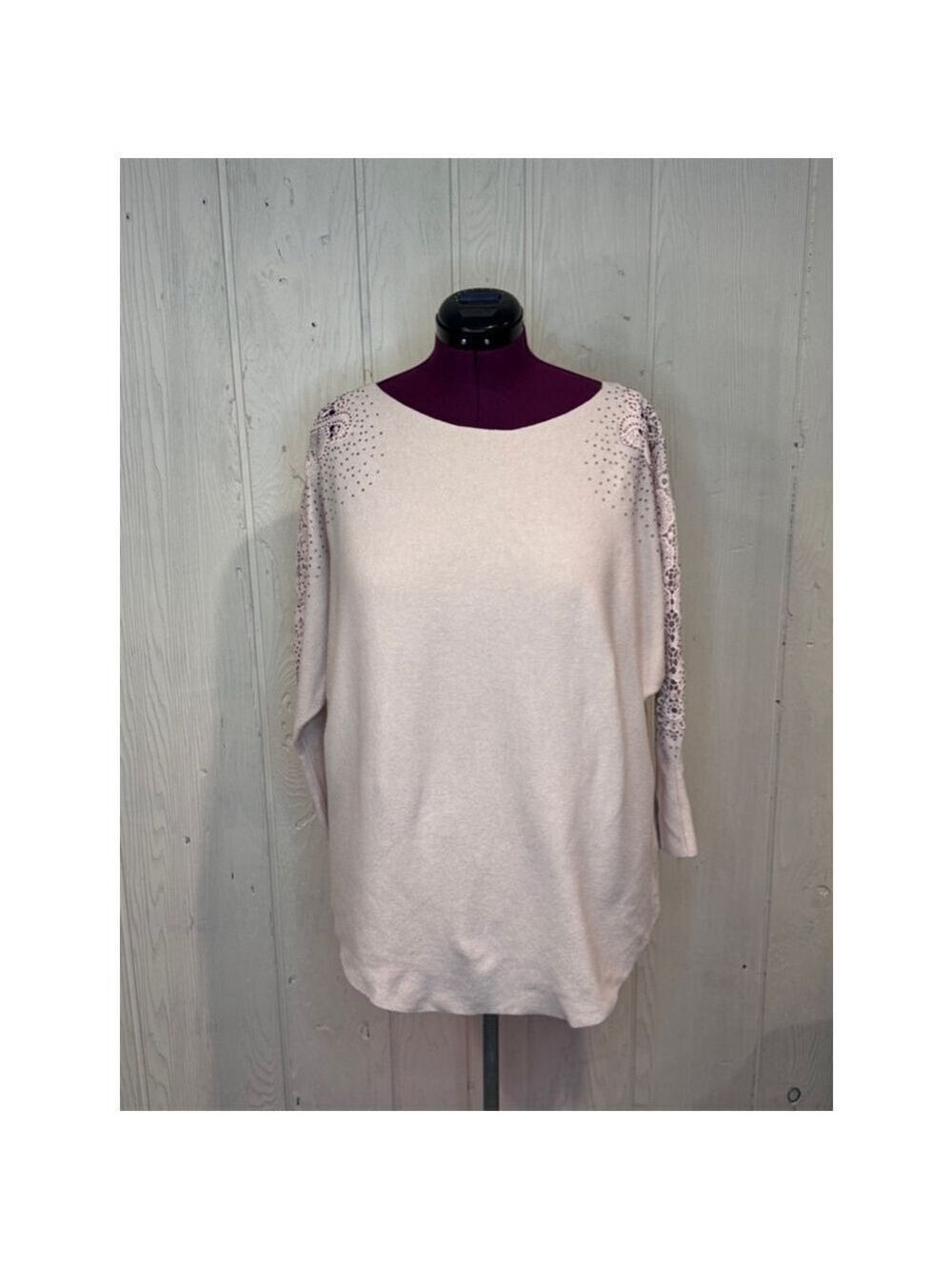 Siren Lily Off White Lace Sleeves Embellished Sweater 2X